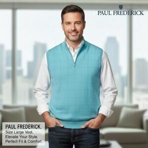 Paul Frederick Men's Knitted Vest Size Large Aqua Blue Half-